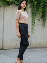 Black Thigh Cut Jeans For Women