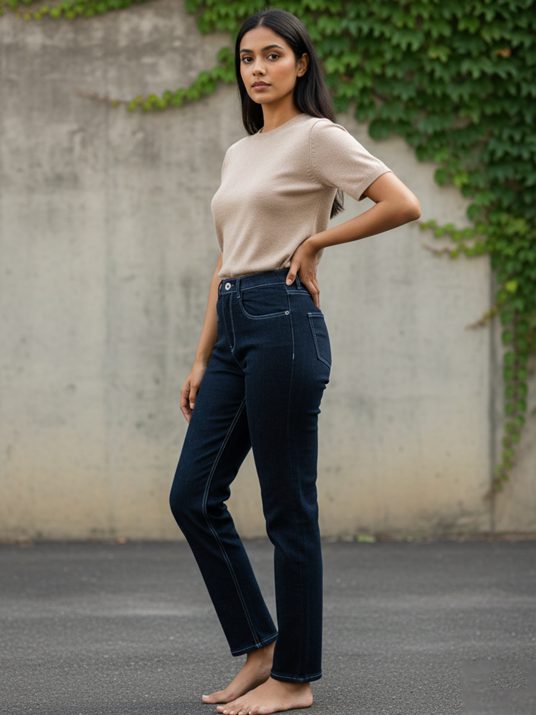 Dark Blue Baggy-fit Jeans For Women