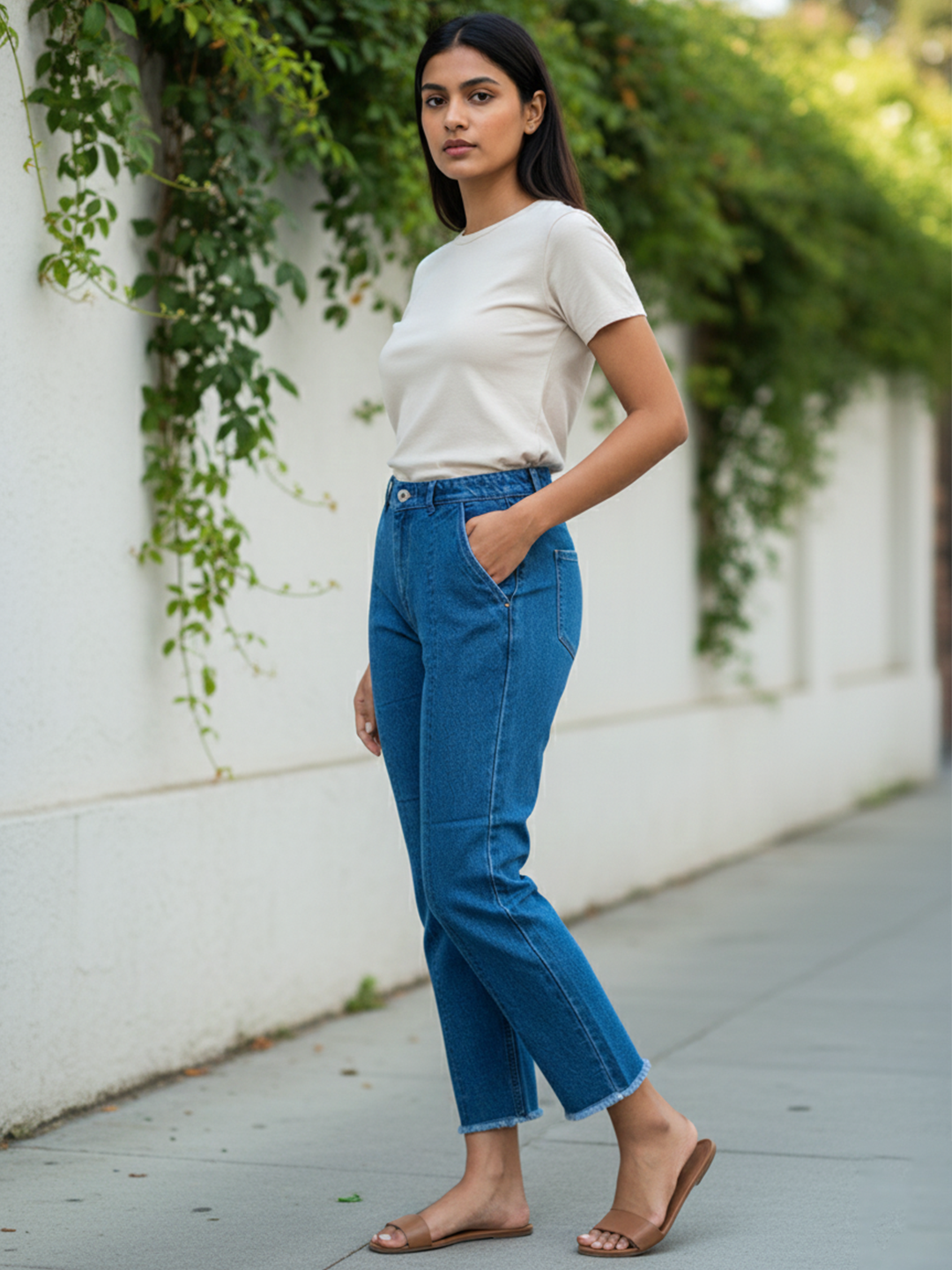 Mid Blue Baggy-fit Jeans For Women