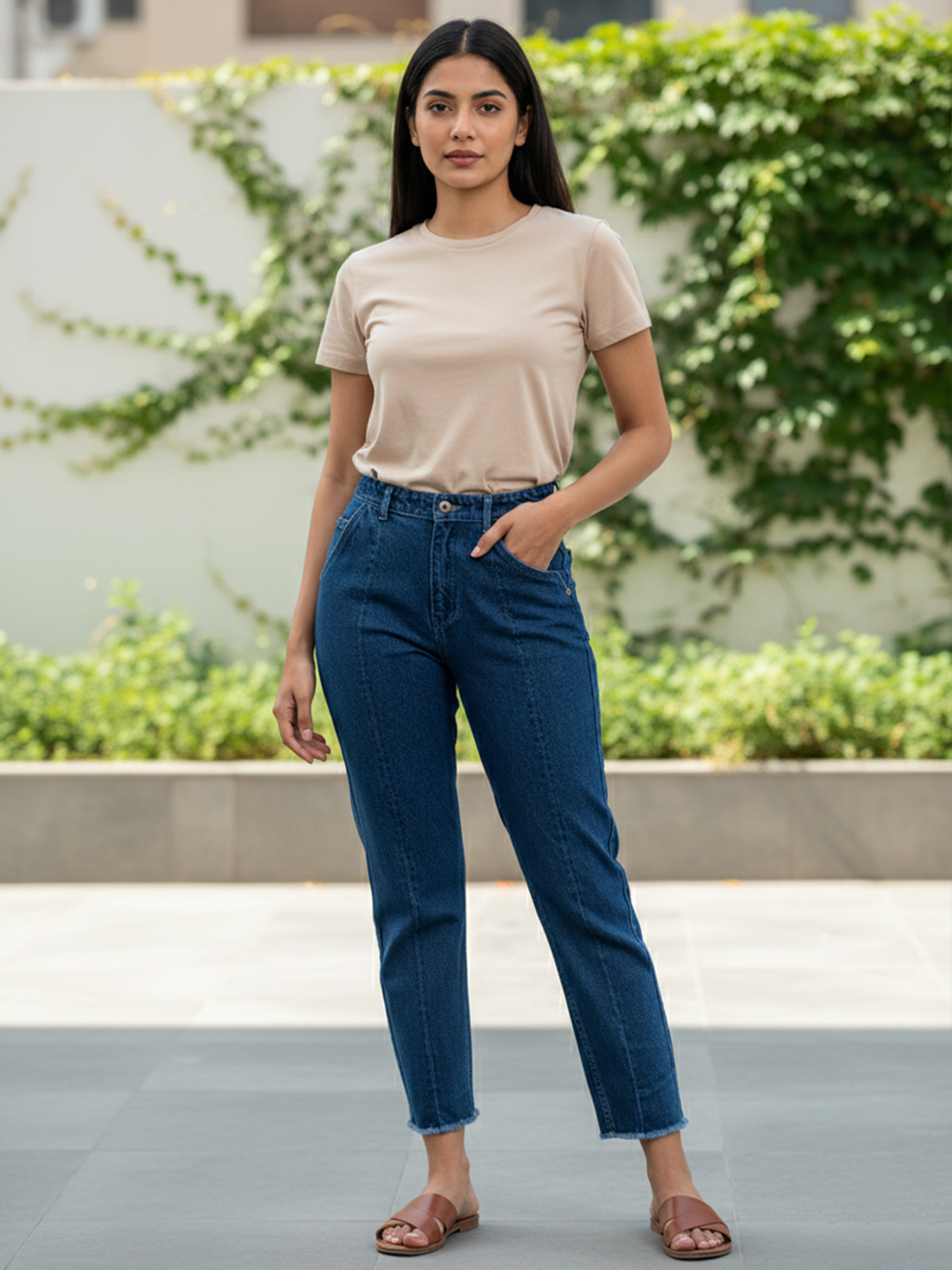 Dark Blue Baggy-fit Jeans For Women