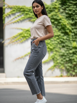 Grey Baggy-fit Jeans For Women