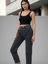 Raw Black Baggy-fit Jeans For Women