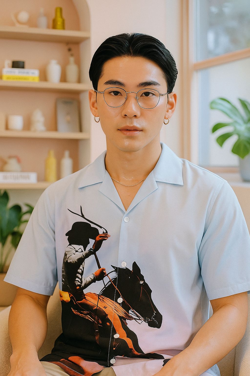 Cavalry Charge Art Printed Cuban Collar Oversized Shirt