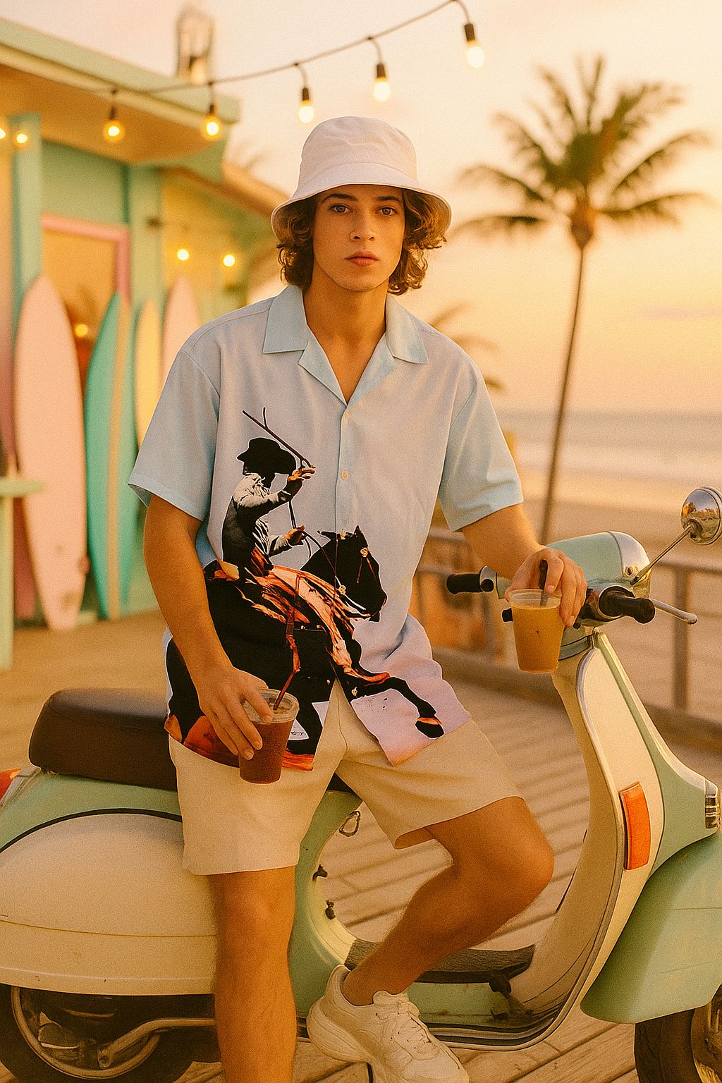 Cavalry Charge Art Printed Cuban Collar Oversized Shirt