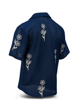 Navy Embroidered Floral Motif Down Button oversized Shirt