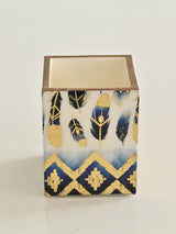 Blue Feather Printed Brush Holder