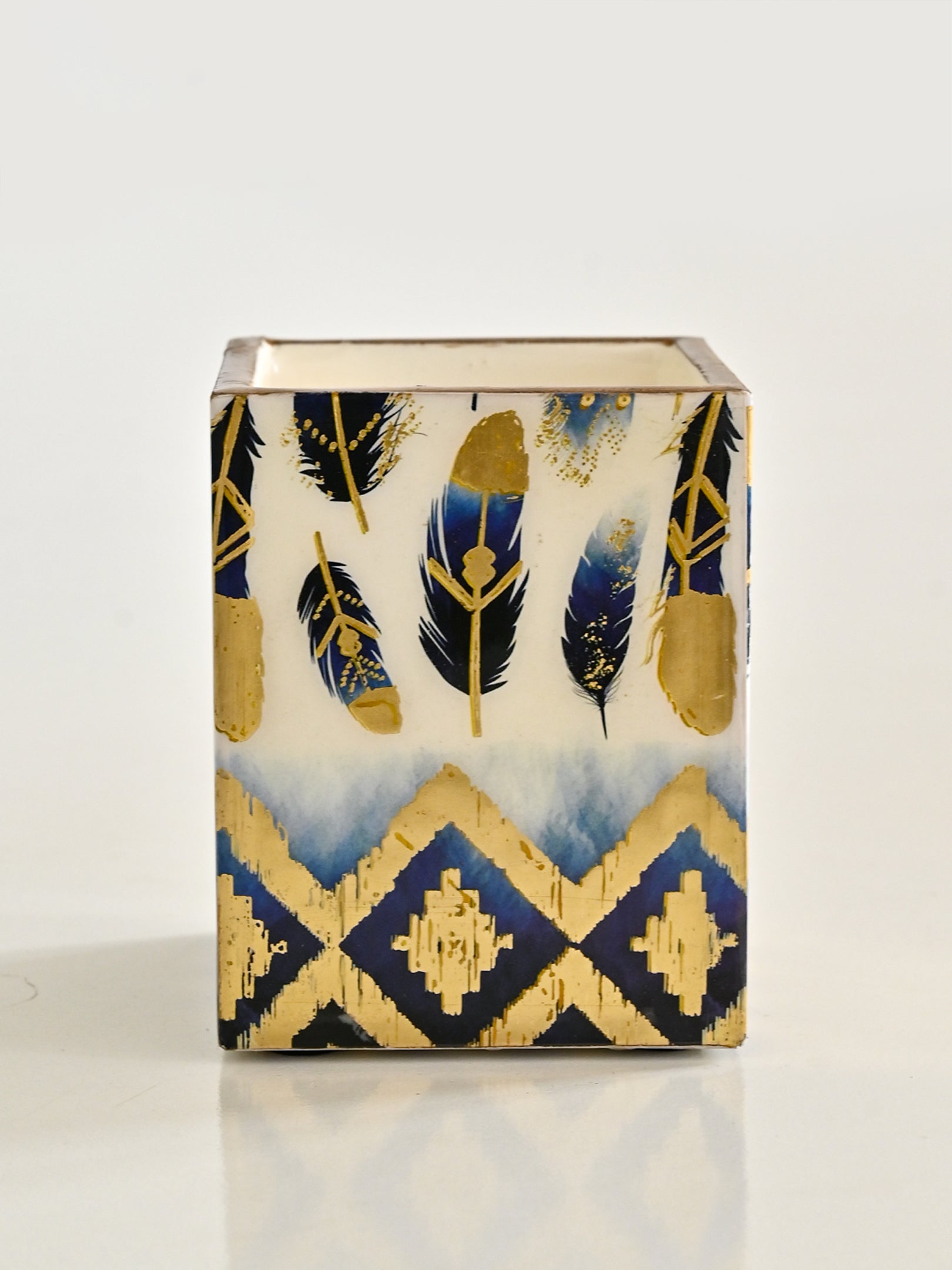 Blue Feather Printed Brush Holder