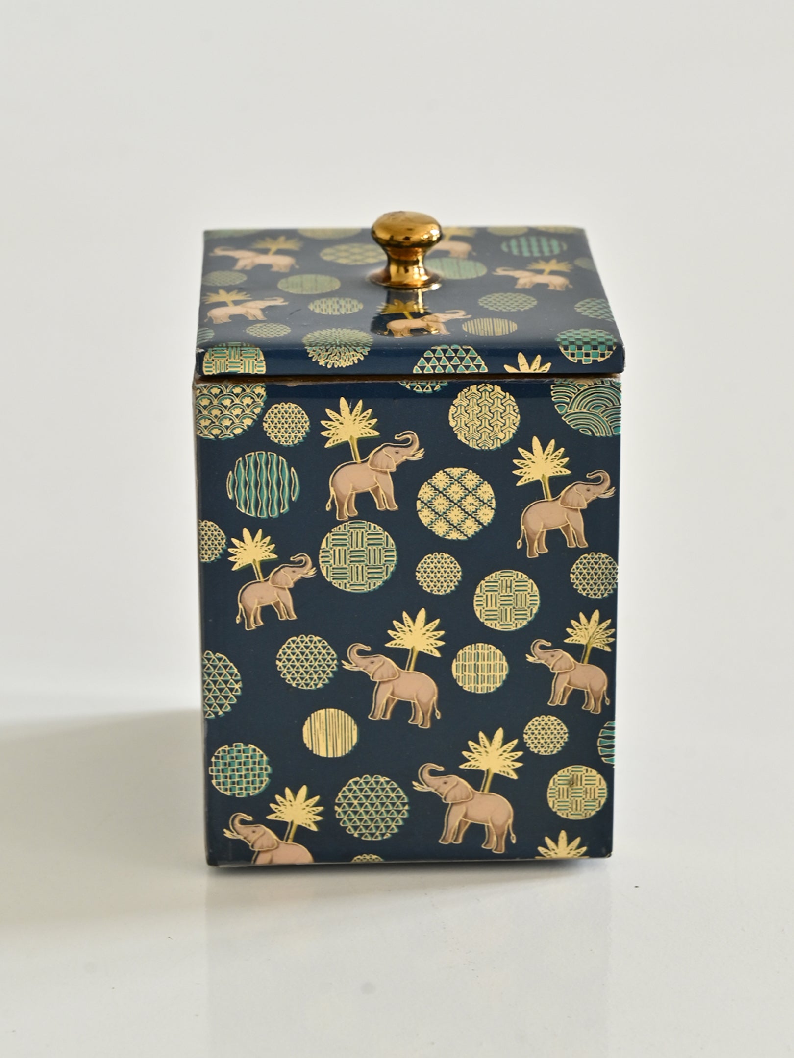 Blue Elephant Printed Cotton Bud Jar