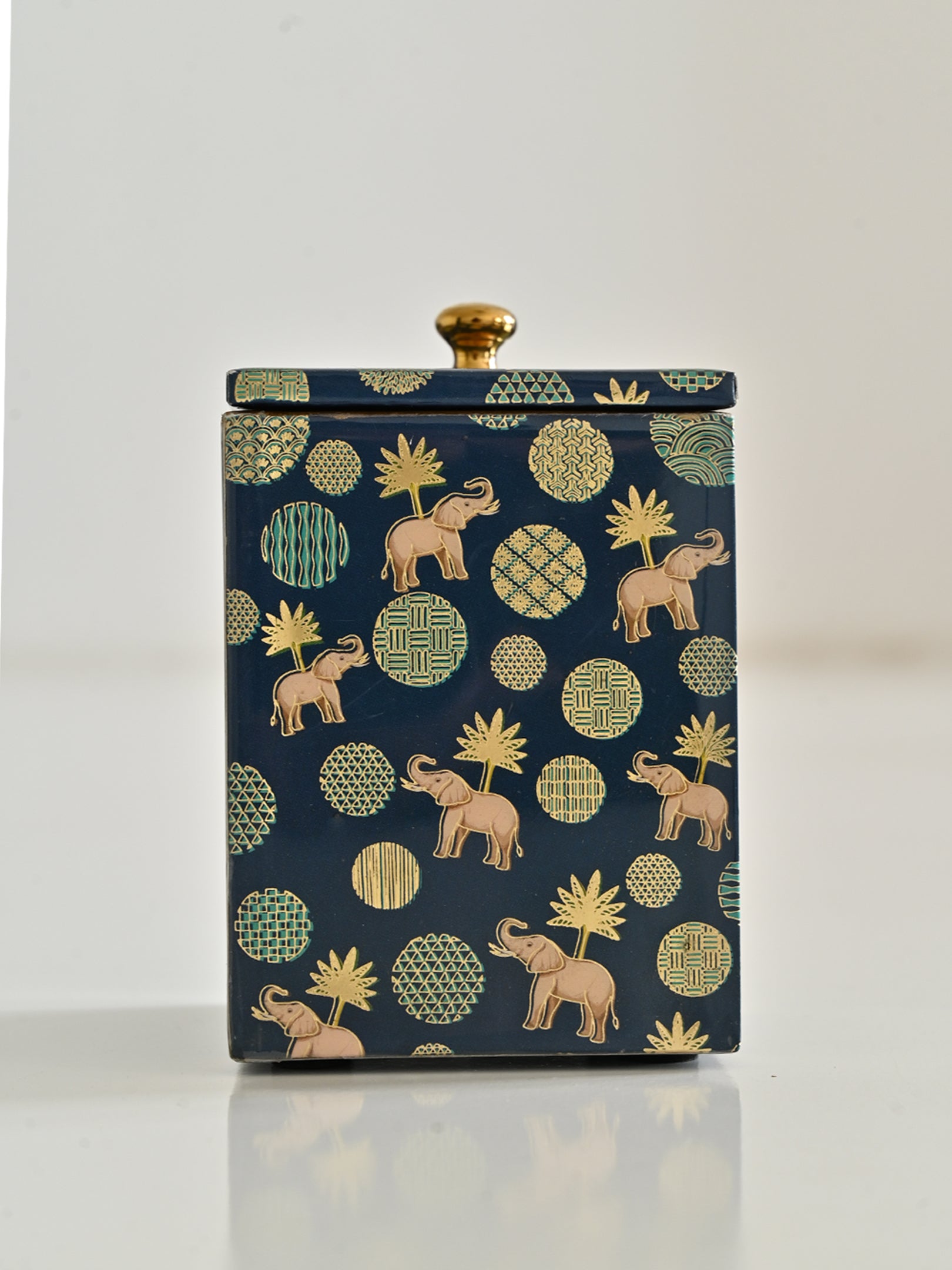 Blue Elephant Printed Cotton Bud Jar