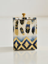 Blue Feather Printed Cotton Bud Jar