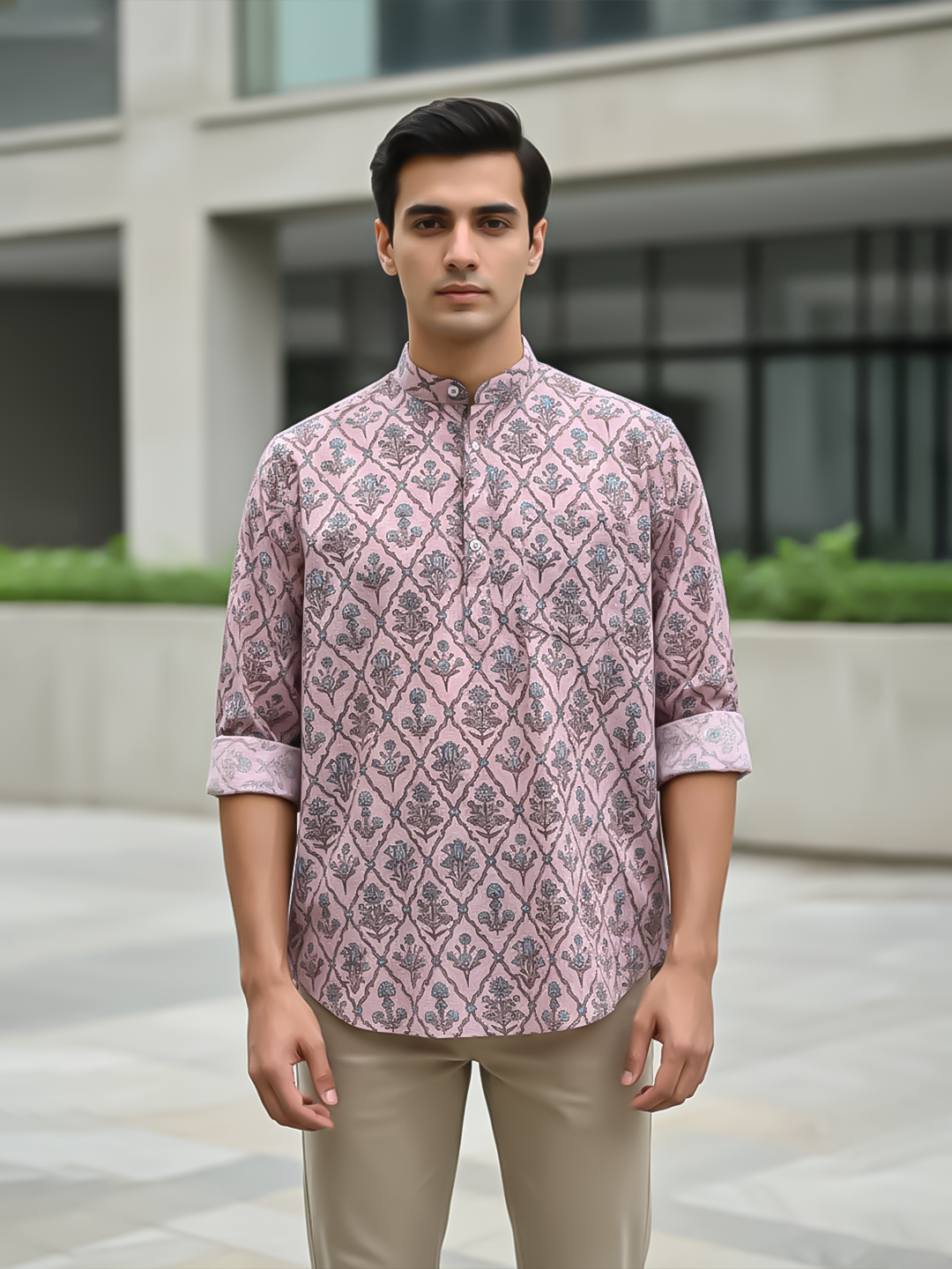 Peach Floral Sanganeri Printed Short Kurta