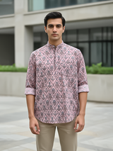 Peach Floral Sanganeri Printed Short Kurta