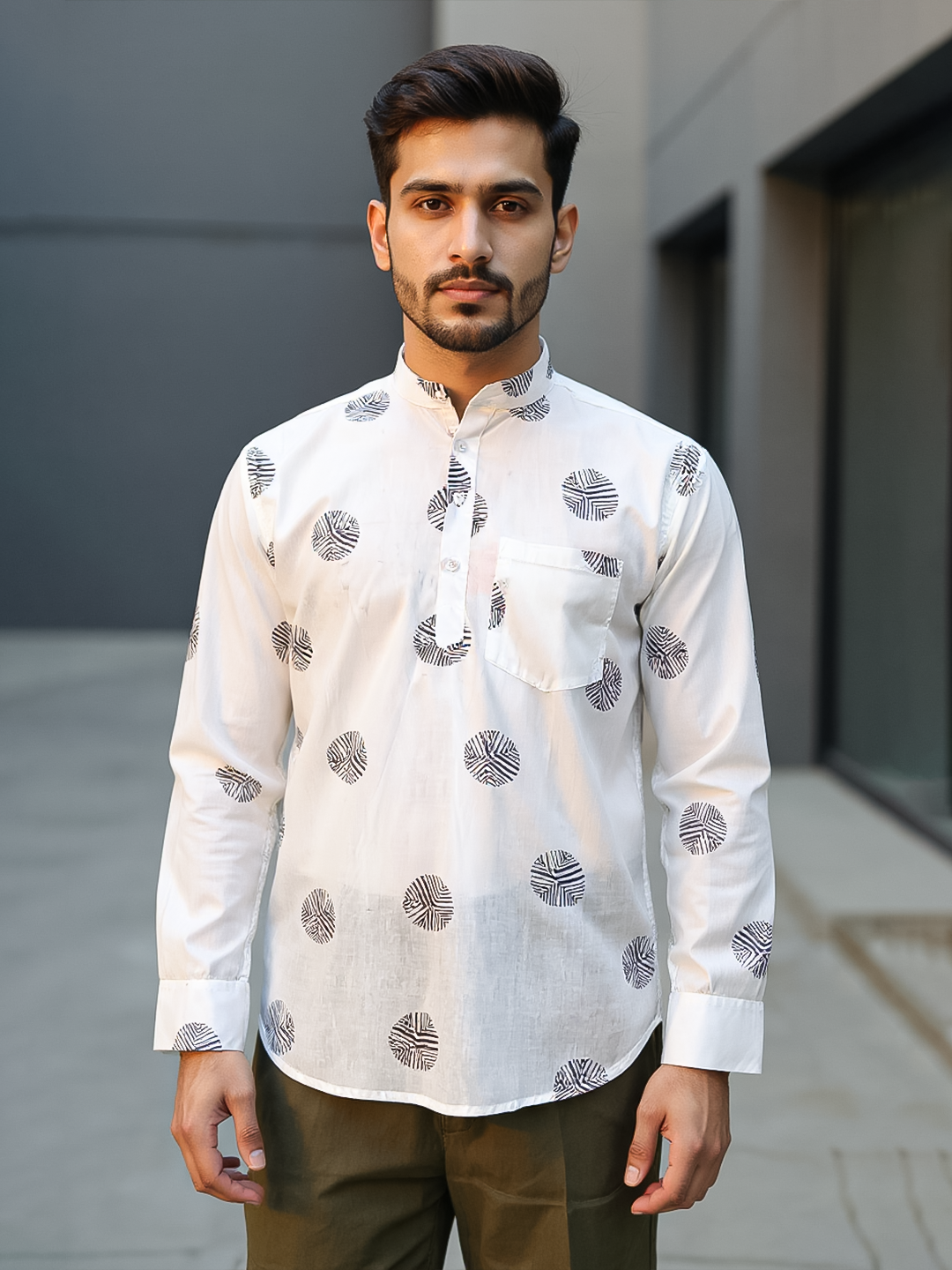 White Hand Block Sanganeri Printed Short Kurta
