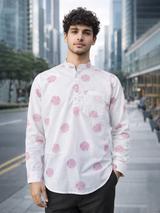 Off White Block Circle Sanganeri Printed Short Kurta