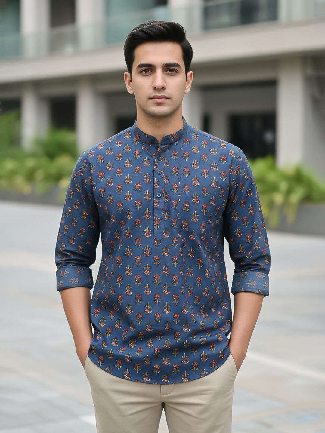 Grey Block Sanganeri Printed Short Kurta