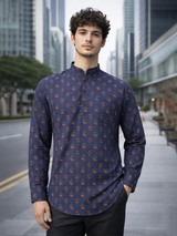 Grey Block Sanganeri Printed Short Kurta