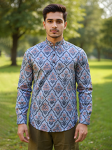 Light Grey Floral Sanganeri Printed Short Kurta