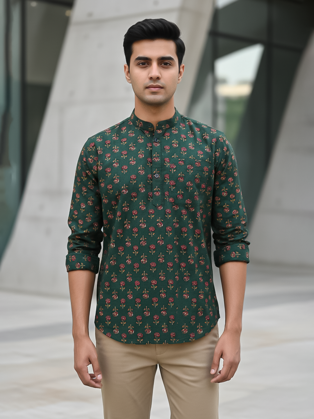 Castleton Green Floral Sanganeri Short Kurta