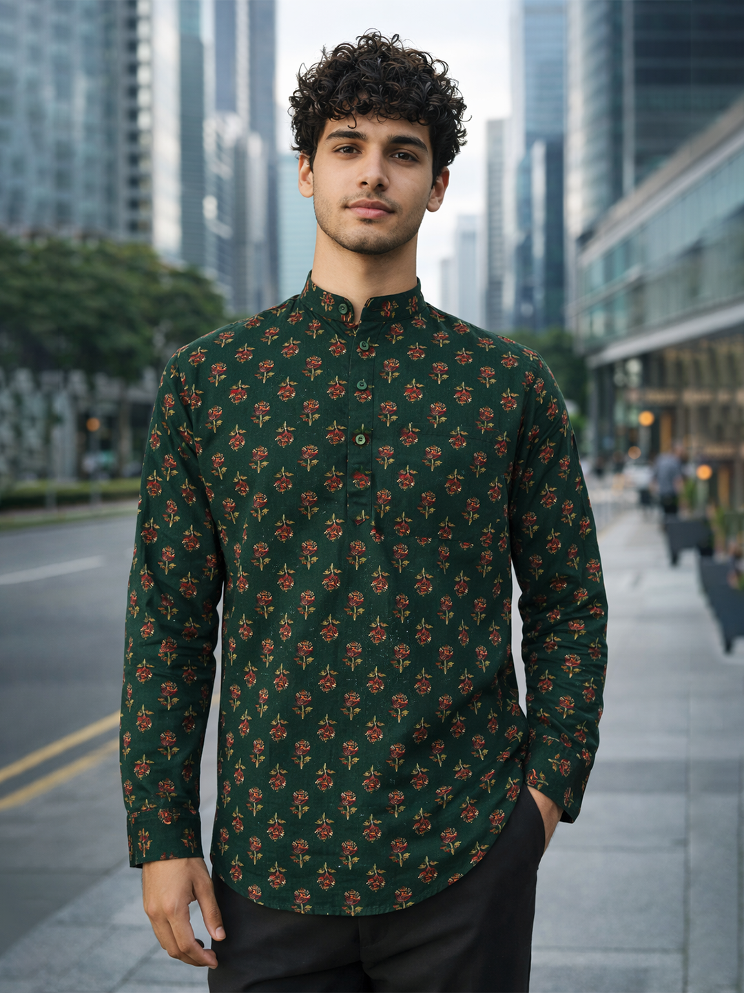 Castleton Green Floral Sanganeri Short Kurta