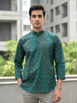 Pine Green Floral Sanganeri Short Kurta