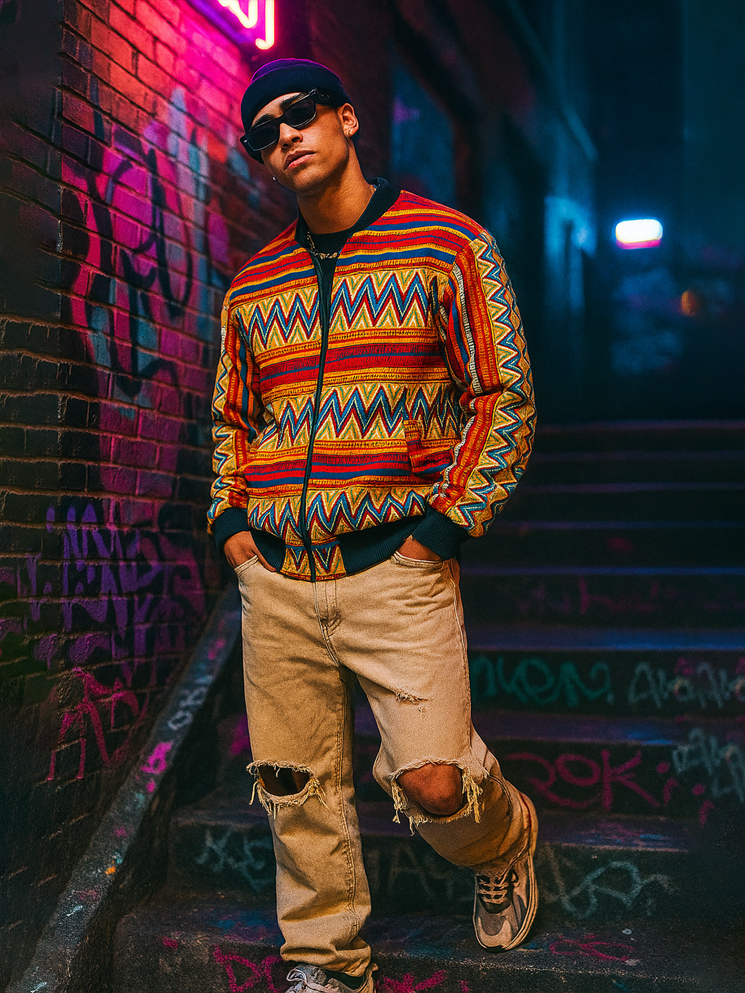 Multicolor Zigzag Printed Velvet Jacket