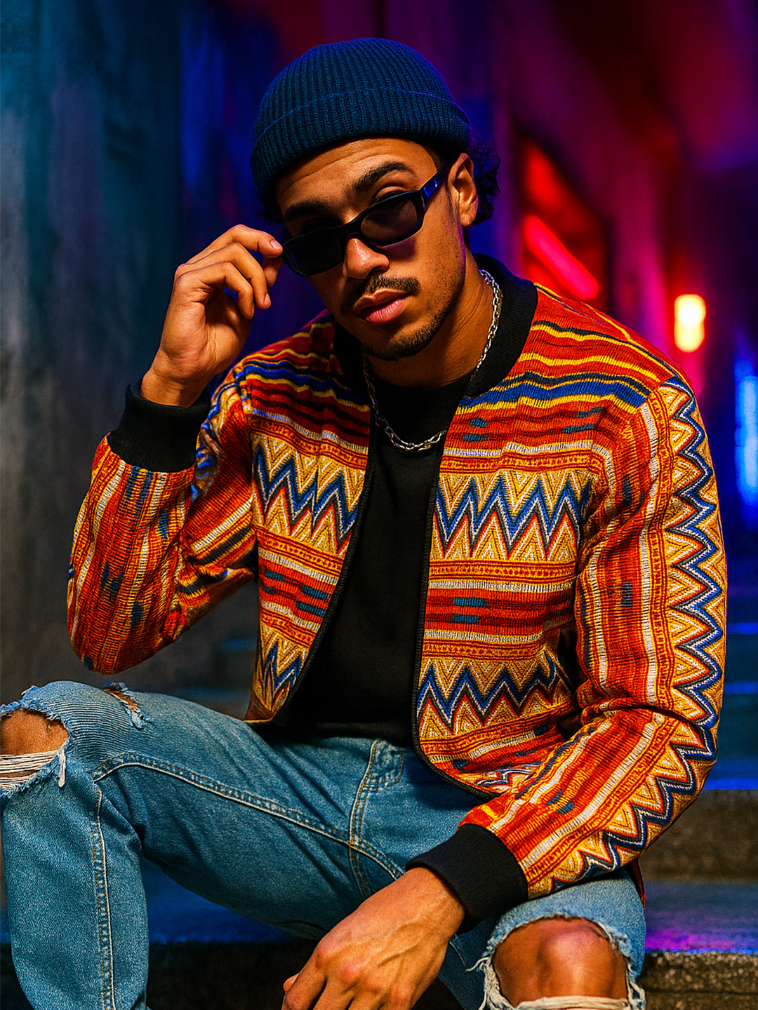 Multicolor Zigzag Printed Velvet Jacket