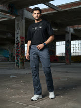 Black 10-Pocket Men's Denim Cargo