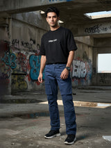 Navy 10-Pocket Men's Denim Cargo