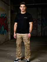 Camel Brown 10-Pocket Men's Denim Cargo