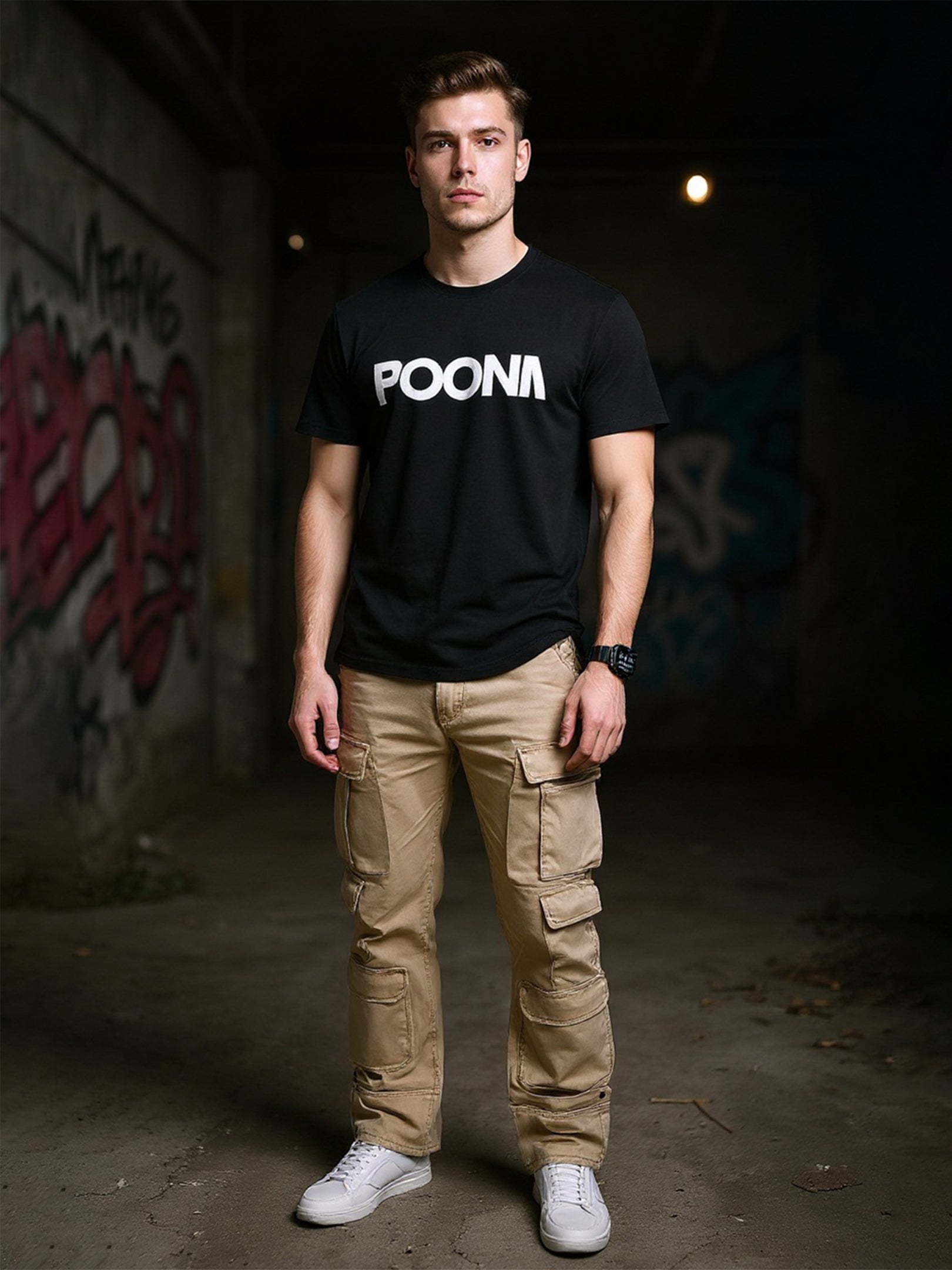 Camel Brown 10-Pocket Men's Denim Cargo