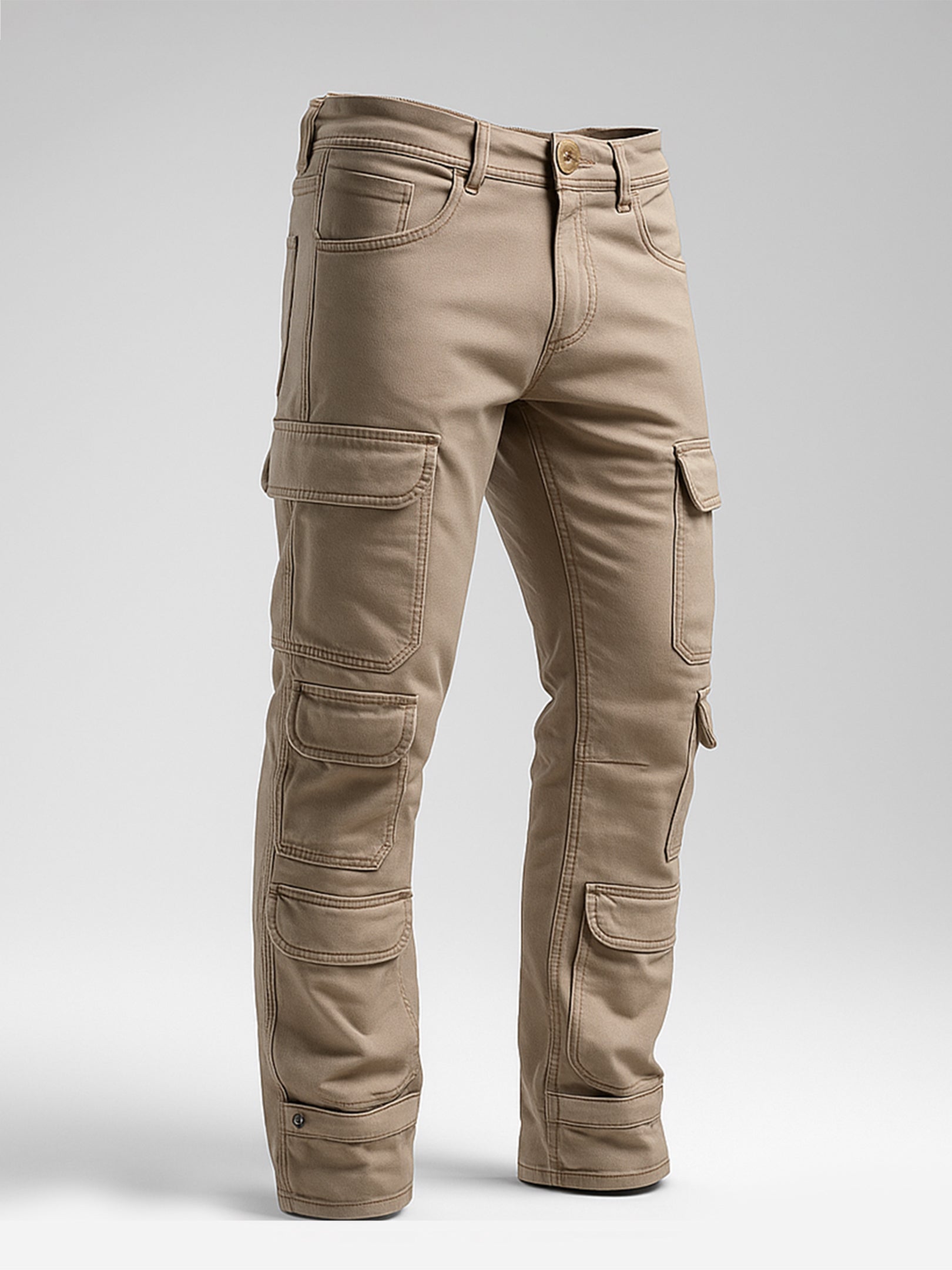 Camel Brown 10-Pocket Men's Denim Cargo