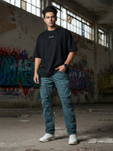 Olive Green 10-Pocket Men's Denim Cargo