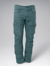 Olive Green 10-Pocket Men's Denim Cargo