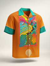 Front Back Nature Printed Oversized Multicolor Crepe Shirt