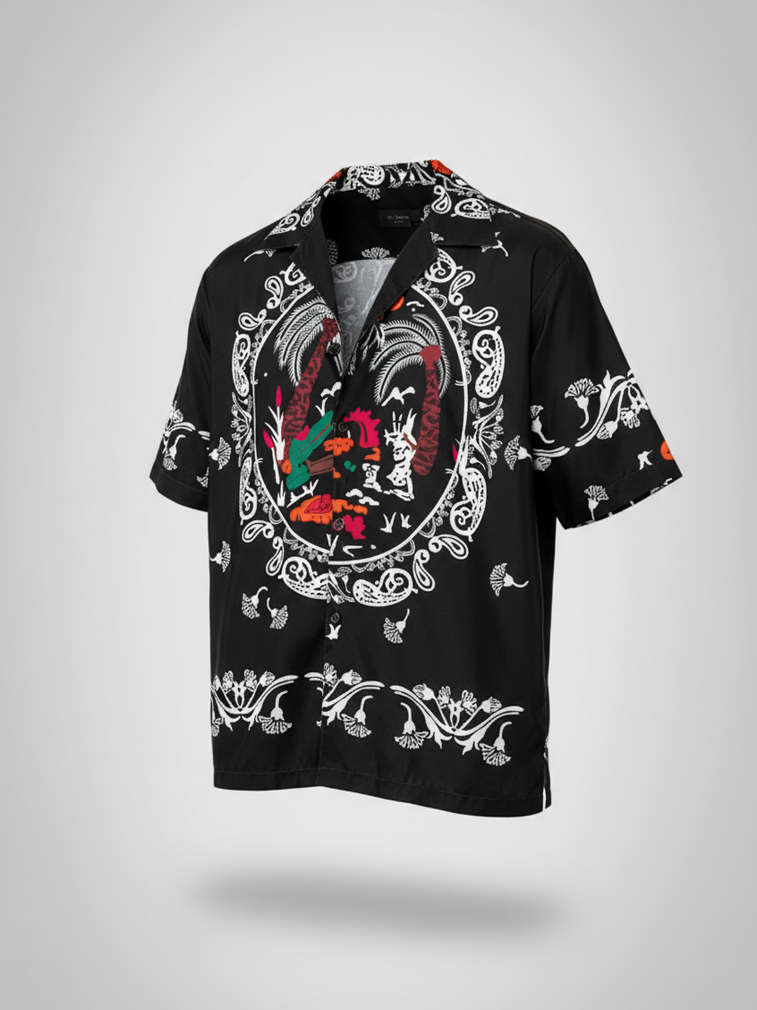 Black Paisley Printed Oversized Half Sleeves Crepe Shirt