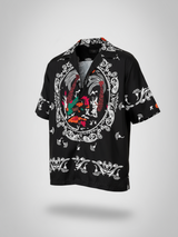 Black Paisley Printed Oversized Half Sleeves Crepe Shirt