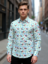 Multi Colored Bird & Floral  Sanganeri Pritned Shirt
