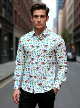 Multi Colored Bird & Floral  Sanganeri Pritned Shirt