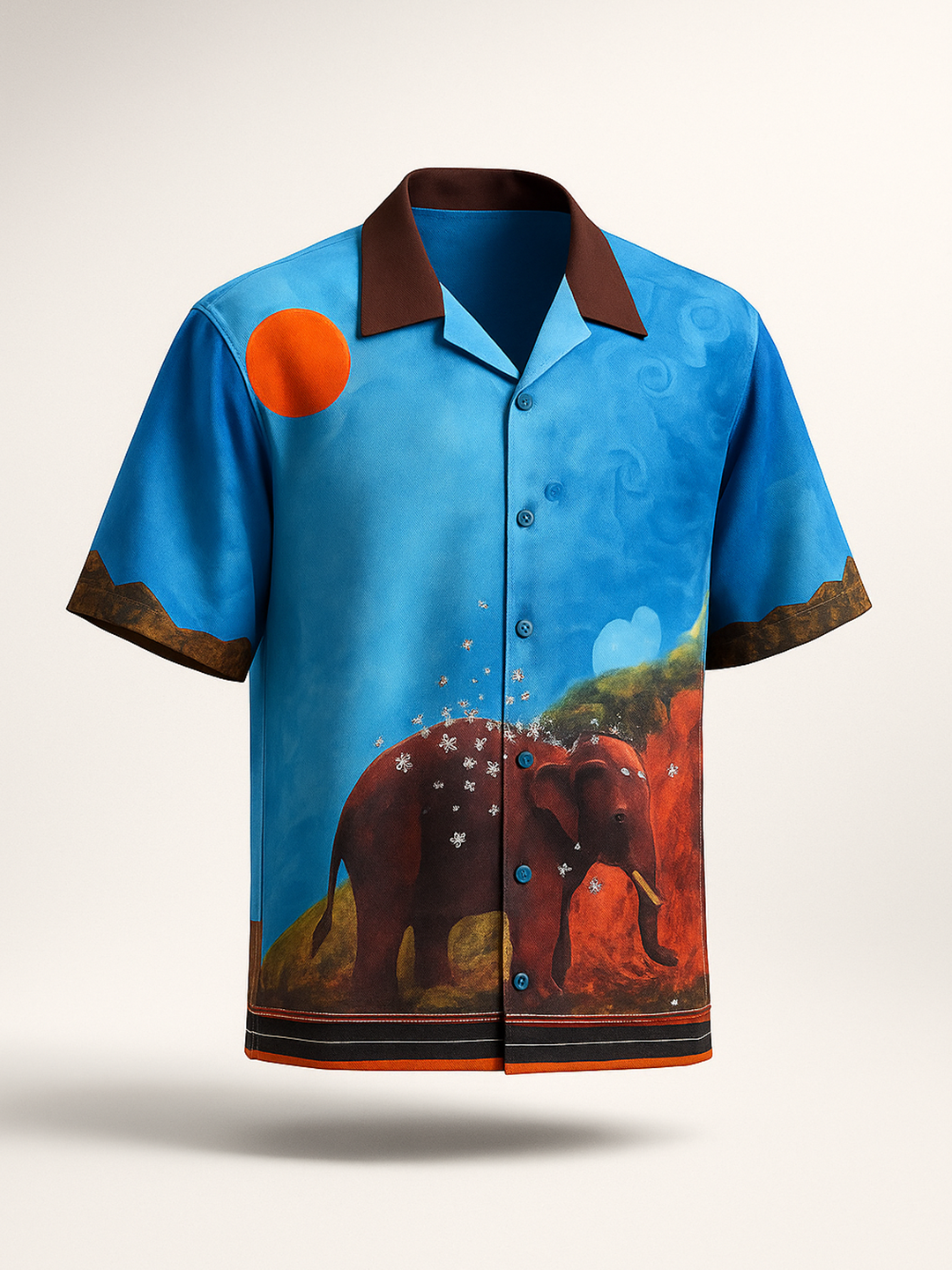 Sky Blue Safari Art Printed Cuban Collar Oversized Shirt