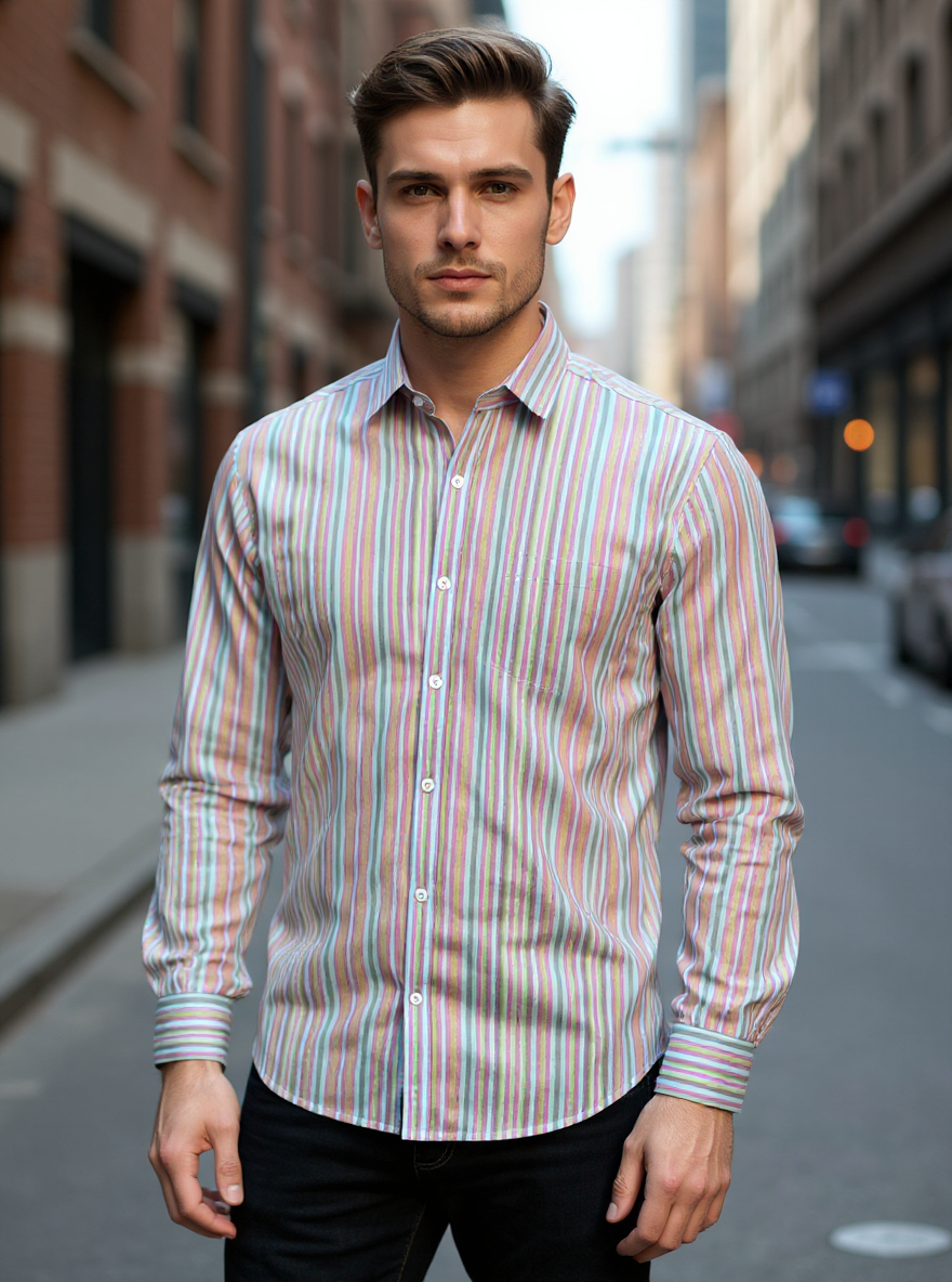 Multicolor Stripes Sanganeri Full Sleeves Shirt