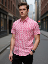 Rose Pink Chevron Sanganeri Half Sleeves Shirt