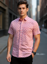 Rose Pink Chevron Sanganeri Half Sleeves Shirt