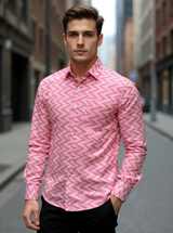 Rose Pink Chevron Sanganeri Full Sleeves Shirt