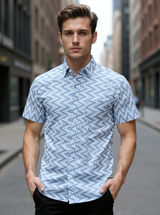 Charcoal Grey Chevron Sanganeri Half Sleeves Shirt
