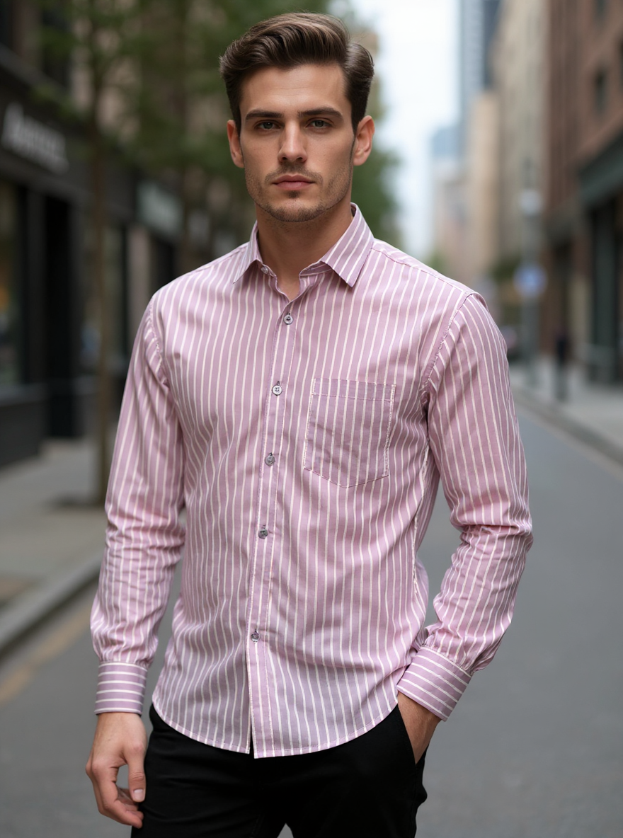 Lavender Stripes Sanganeri Full Sleeves Shirt