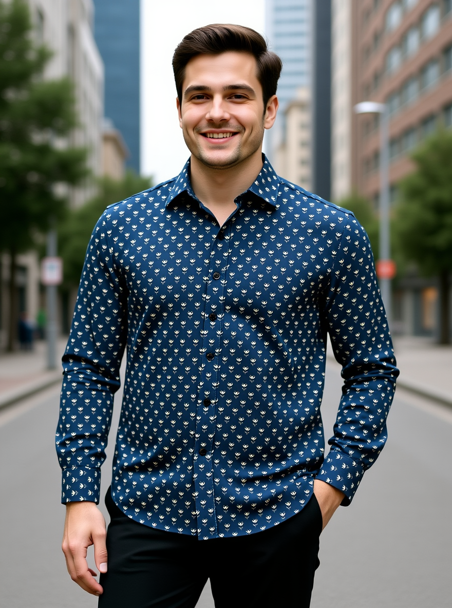 Charcoal Grey Buti Sanganeri Full Sleeves Shirt
