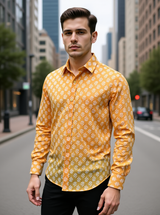 Mustard Sanganeri Floral Full Sleeves Shirt
