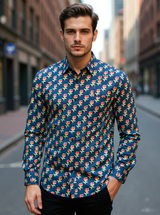 Steel Blue Floral Sanganeri Full Sleeves Shirt