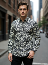 Black Mughal Floral sanganeri Full Sleeves Shirt