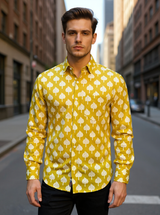 Yellow Motif Sanganeri Full Sleeves Shirt
